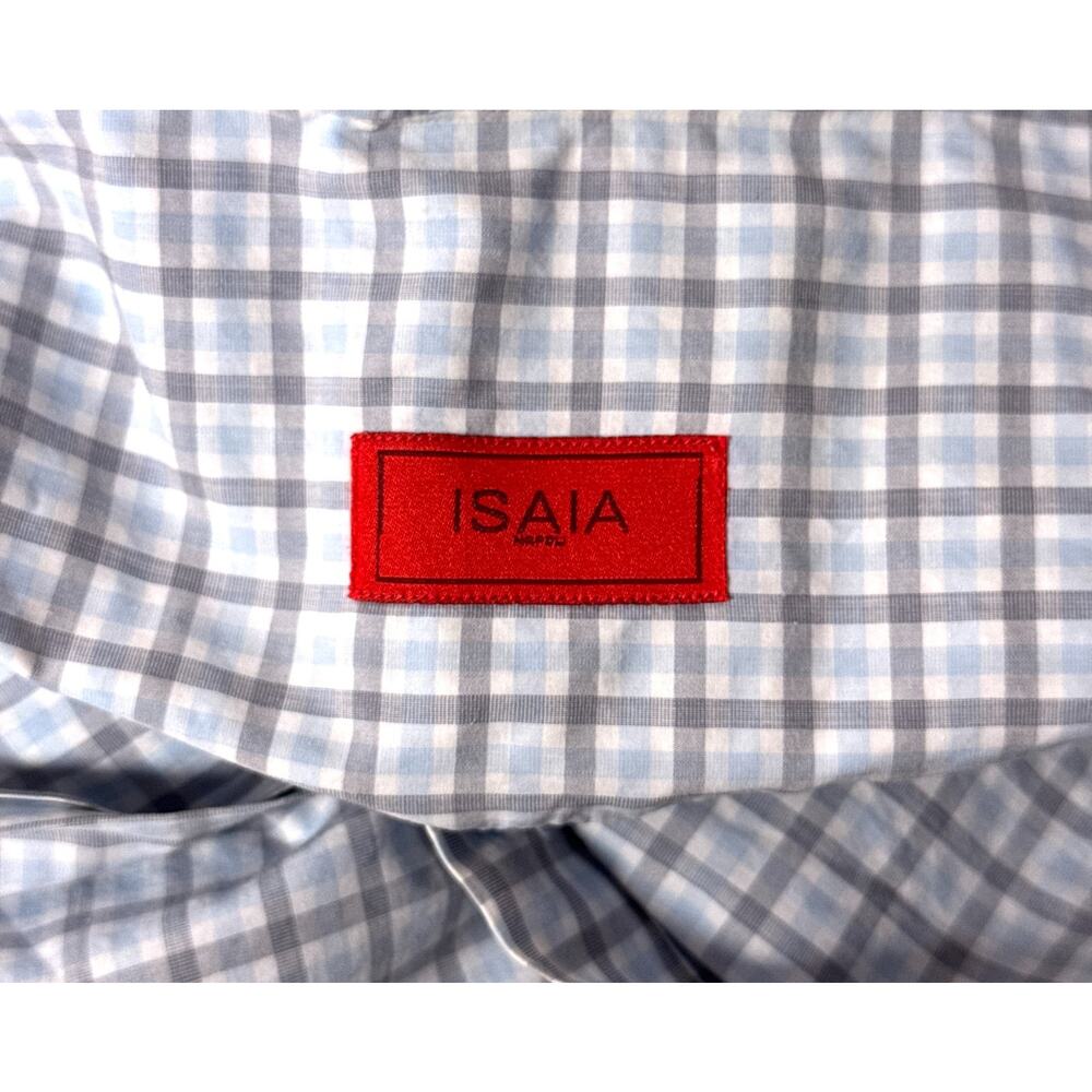 ISAIA Dress Shirt 17 / 43 Mens Blue & Gray Check Plaid